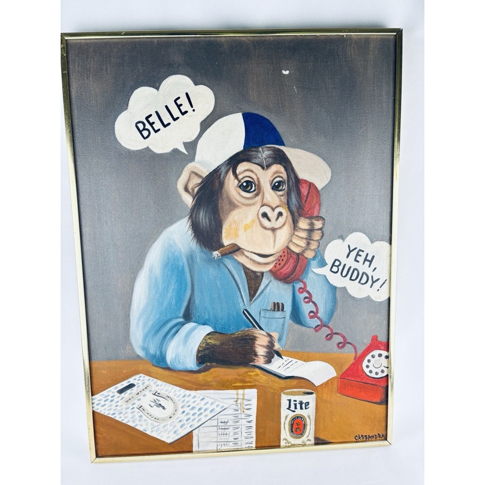 Vintage Chimpanzee Painting Donald Roller Wilson Style Kitsch Monkey Art Miller